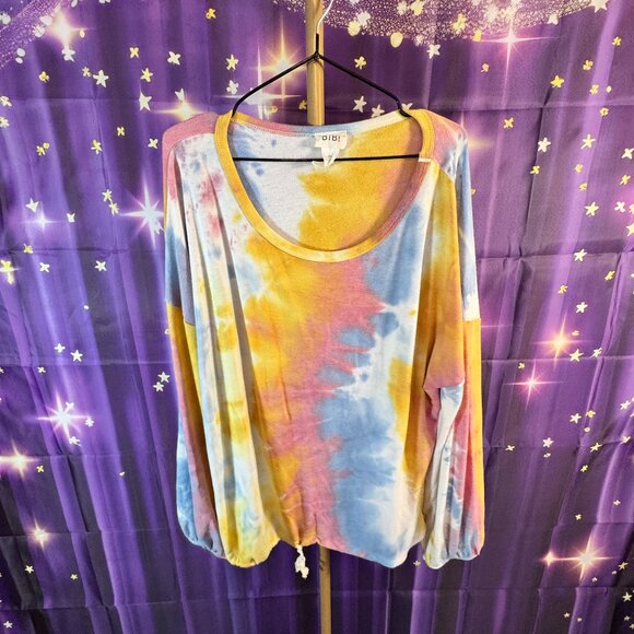 BiBi - Tie Dye Scoop Neck Pullover - Yellow, Multi - L - - Picture 1 of 6